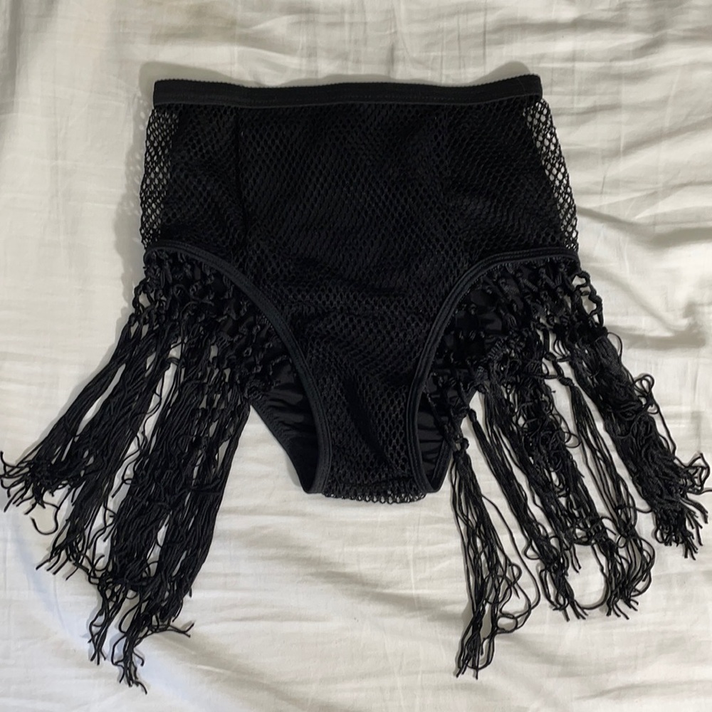Black Net Festival Shorts with Tassels